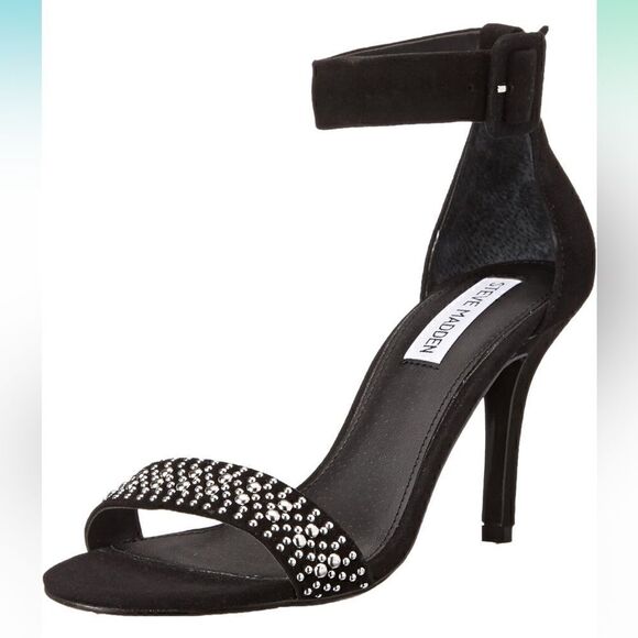 STEVE MADDEN Canastel Black Stiletto Ankle Strap Sandals Sz 8 - Picture 1 of 16